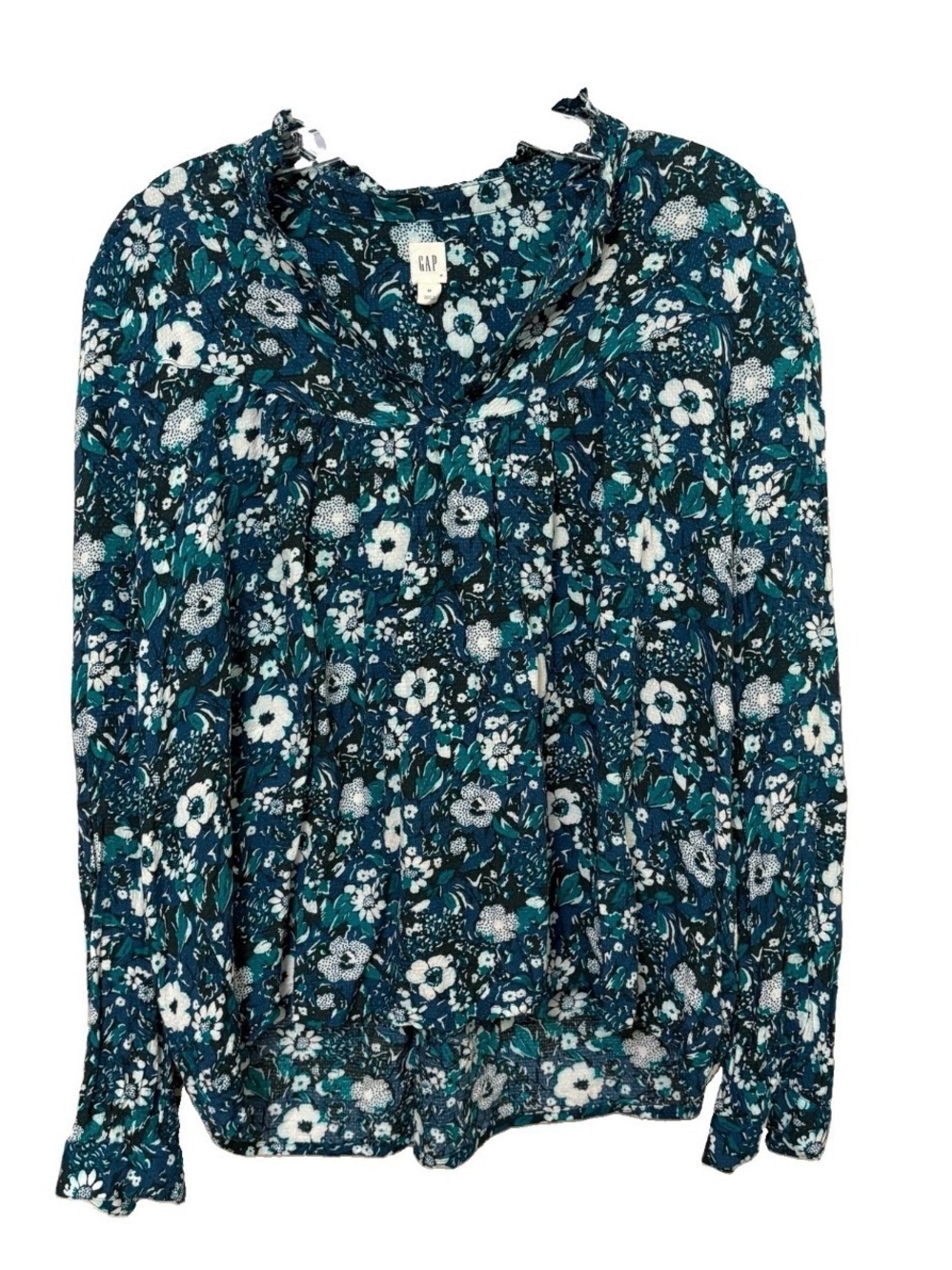 Gap Women’s Top M Floral Lightweight Blouse Green Blue Garden Cottagecore Boho